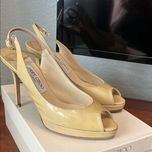 Jimmy Choo Cream Peep Toe Slingback Heels